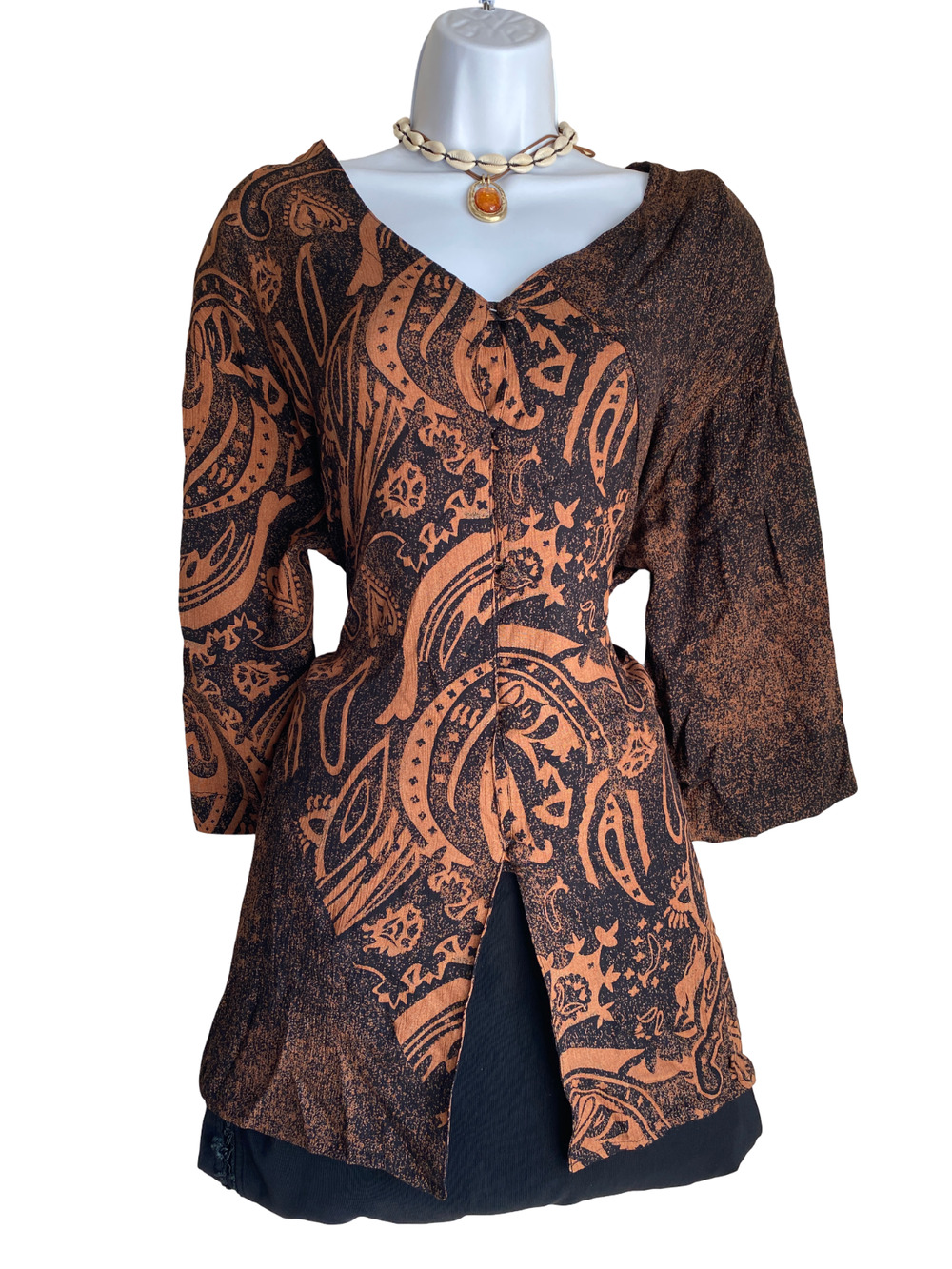 VTG CM Shapes Plus 1X Boho Artsy Whimsigoth Button Up Blouse Dark Fairycore
